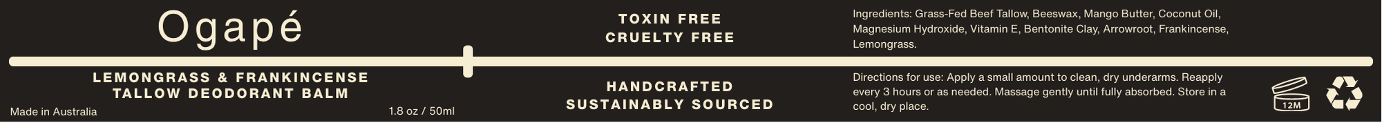 Lemongrass & Frankincense Tallow Deodorant Balm
