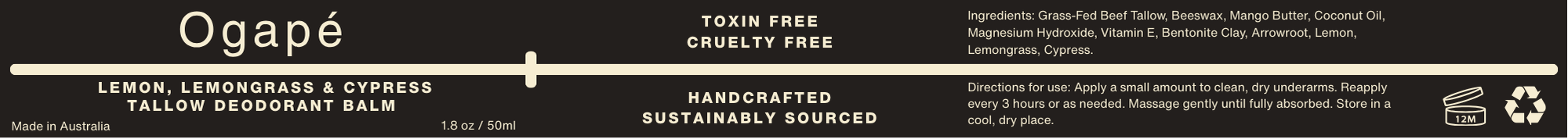 Lemon, Lemongrass & Cypress Tallow Deodorant Balm